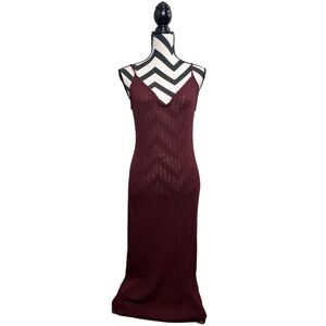 Free People Beach Boho V-Neck Ribbed Knit Midi Dress